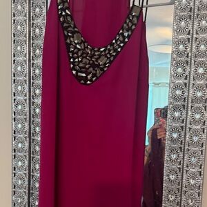 XOXO Fuchsia Tank Top with Beaded Neckline